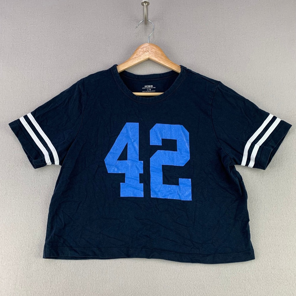 Cotton On Jersey Tee Womens Large Blue Sporty Varsity‎ Palm Cove No.42 Football
